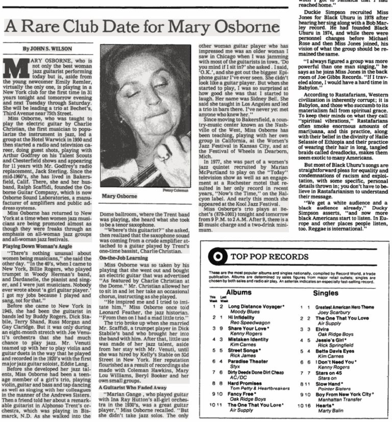1981.07.17 NYT Clipping (A Rare Club Date For Mary Osborne)